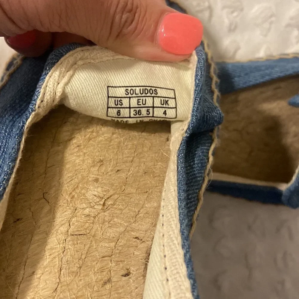 Soludos Jason Polan Denim Espadrille Mustard Hot Dog Size 6